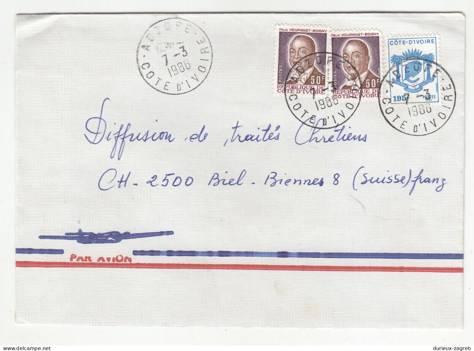 Cote d'Ivoire 12 letter covers posted 1979-1988 to Switzerland b240510