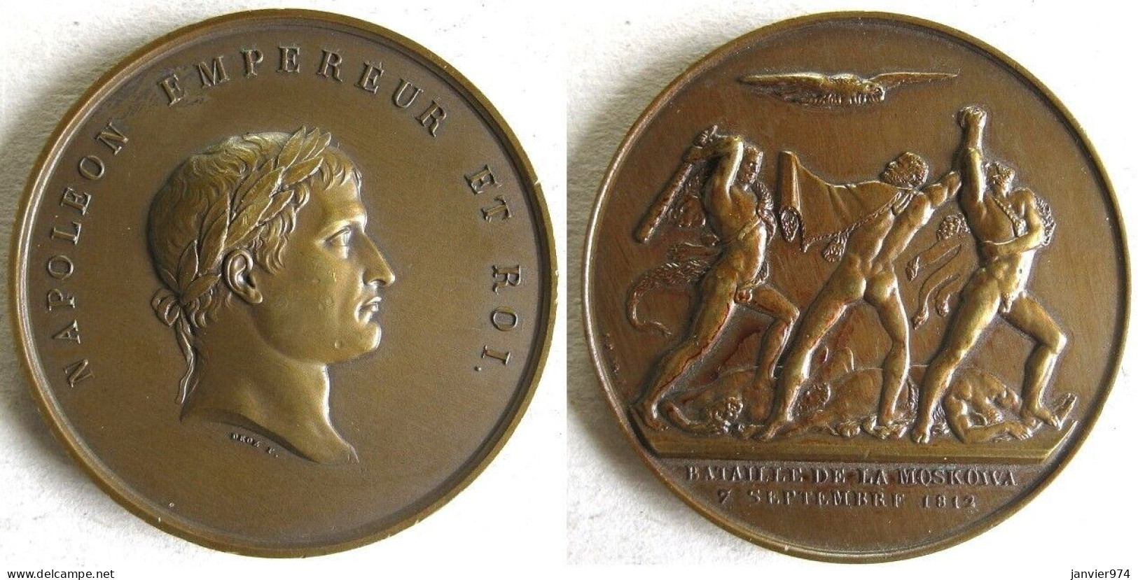 Médaille Commemorative De La Bataille De Moskowa 1812 Napoléon I, Hercule Et Les Géants Nus,  Par Droz - Sonstige & Ohne Zuordnung