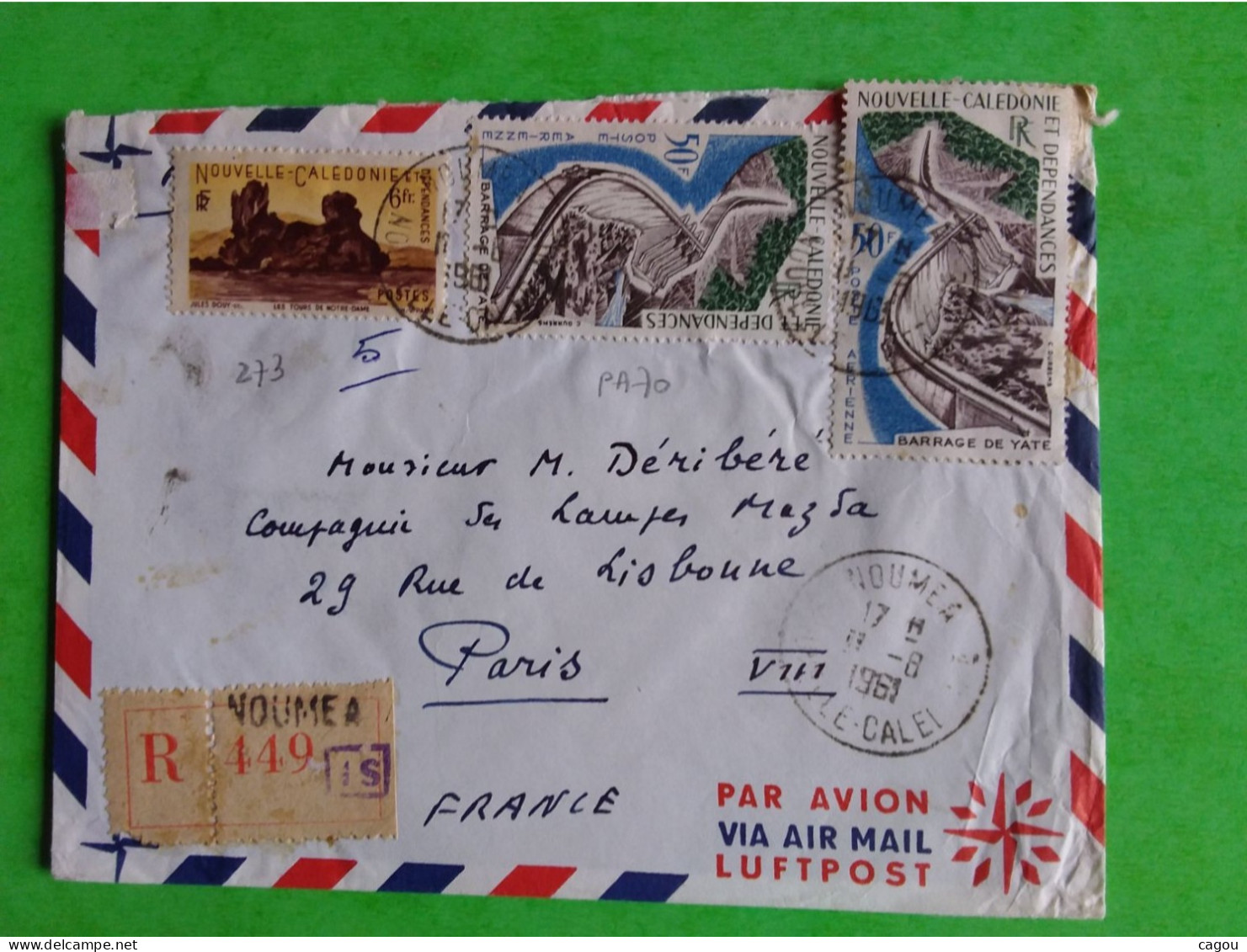 N° 273 / 2 X PA 70 SUR LETTRE RECOMMANDÉE PAR AVION DE NOUMEA NOUVELLE CALEDONIE - Lots & Serien