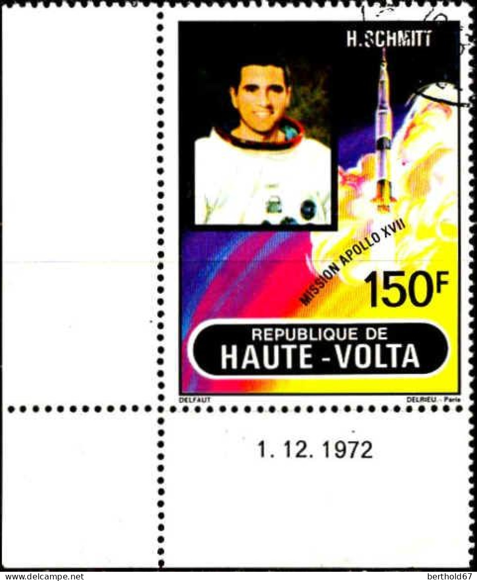 Burkina Hte-Volta Avion Obl Yv:133 Mi:423 Apollo XVII H.Schmitt Coin D.feuille Daté (TB Cachet Rond) Daté 1-12-1972 - Alto Volta (1958-1984)