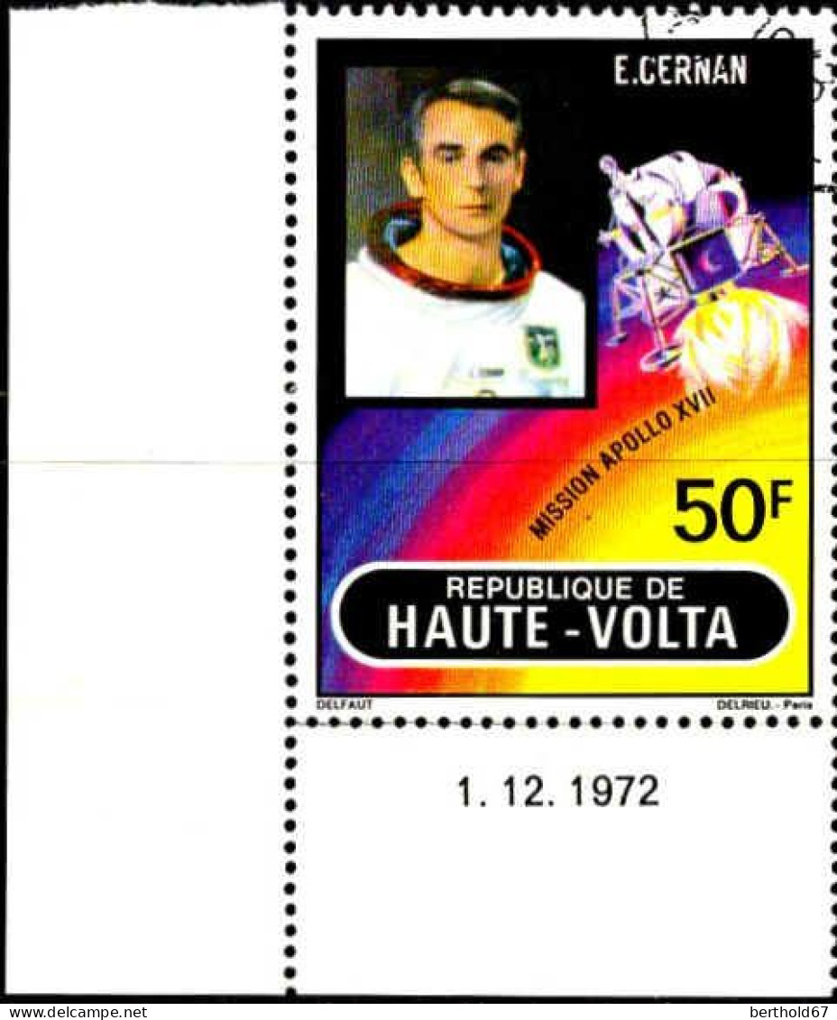 Burkina Hte-Volta Avion Obl Yv:130 Mi:420 Apollo XVII E.Cernan Coin D.feuille Daté Daté 1-12-1972 - Alto Volta (1958-1984)