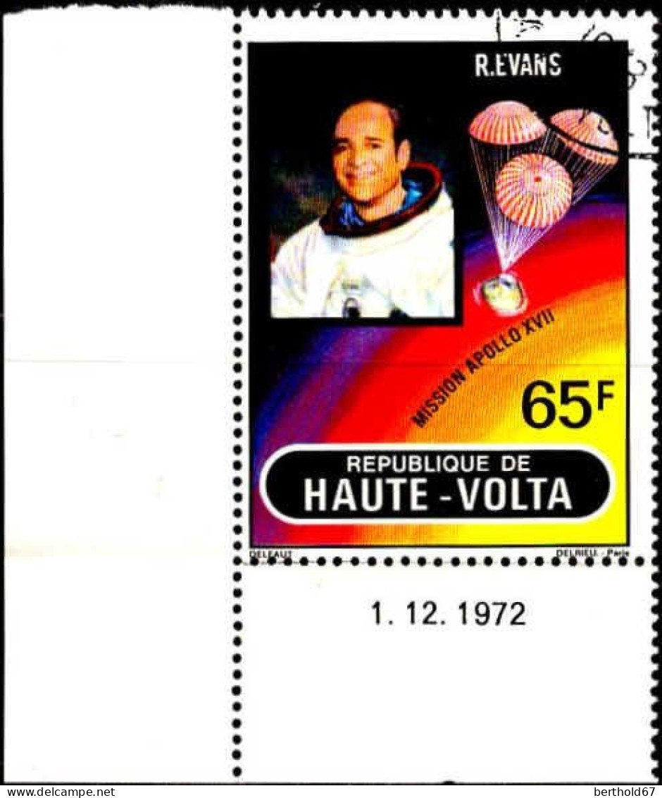 Burkina Hte-Volta Avion Obl Yv:131 Mi:421 Mission Apollo XVII R.Evans Coin D.feuille Daté 1-12-1972 - Haute-Volta (1958-1984)