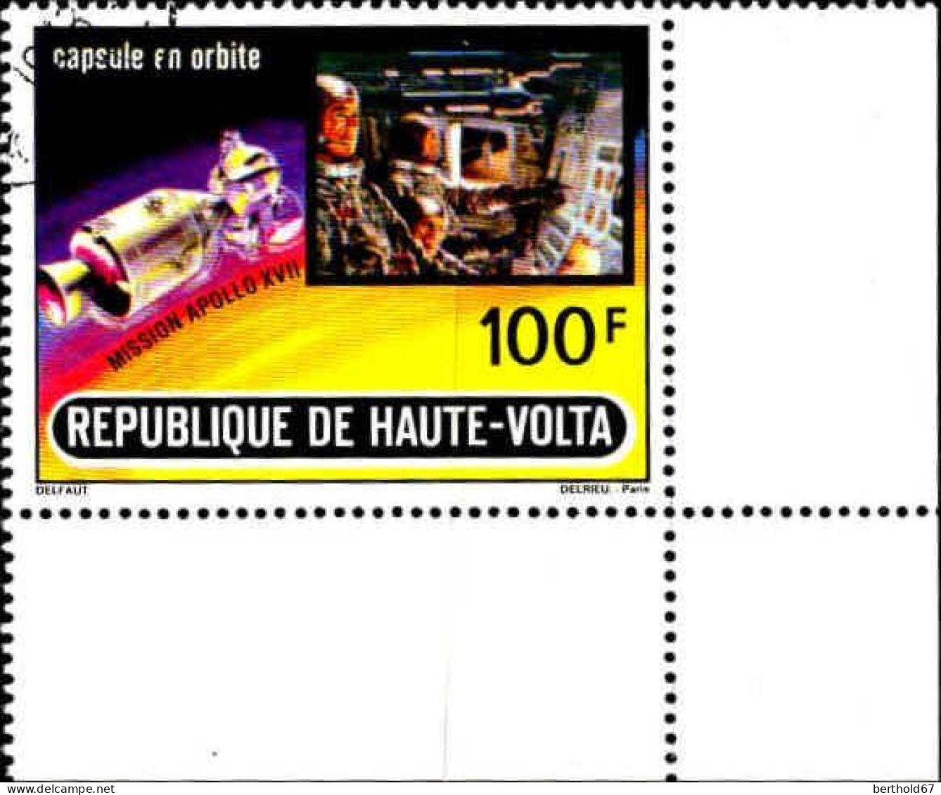 Burkina Hte-Volta Avion Obl Yv:132 Mi:422 Mission Apollo XVII Capsule En Orbite Coin D.feuille (TB Cachet Rond) - Haute-Volta (1958-1984)