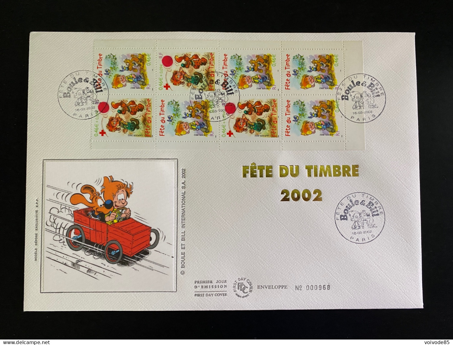 Enveloppe 1er Jour GF Soie "Boule Et Bill - Jean Roba" - 16/03/2002 - BC3467A - 3467/3468 - 2000-2009