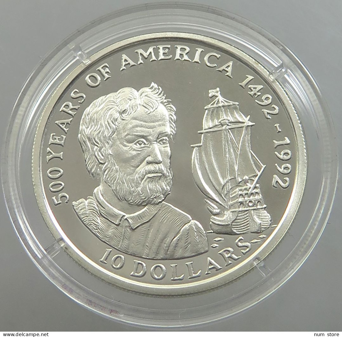 COOK ISLANDS 10 DOLLARS 1990 500 YEARS OF AMERICA PROOF #sm14 0263 - Cook