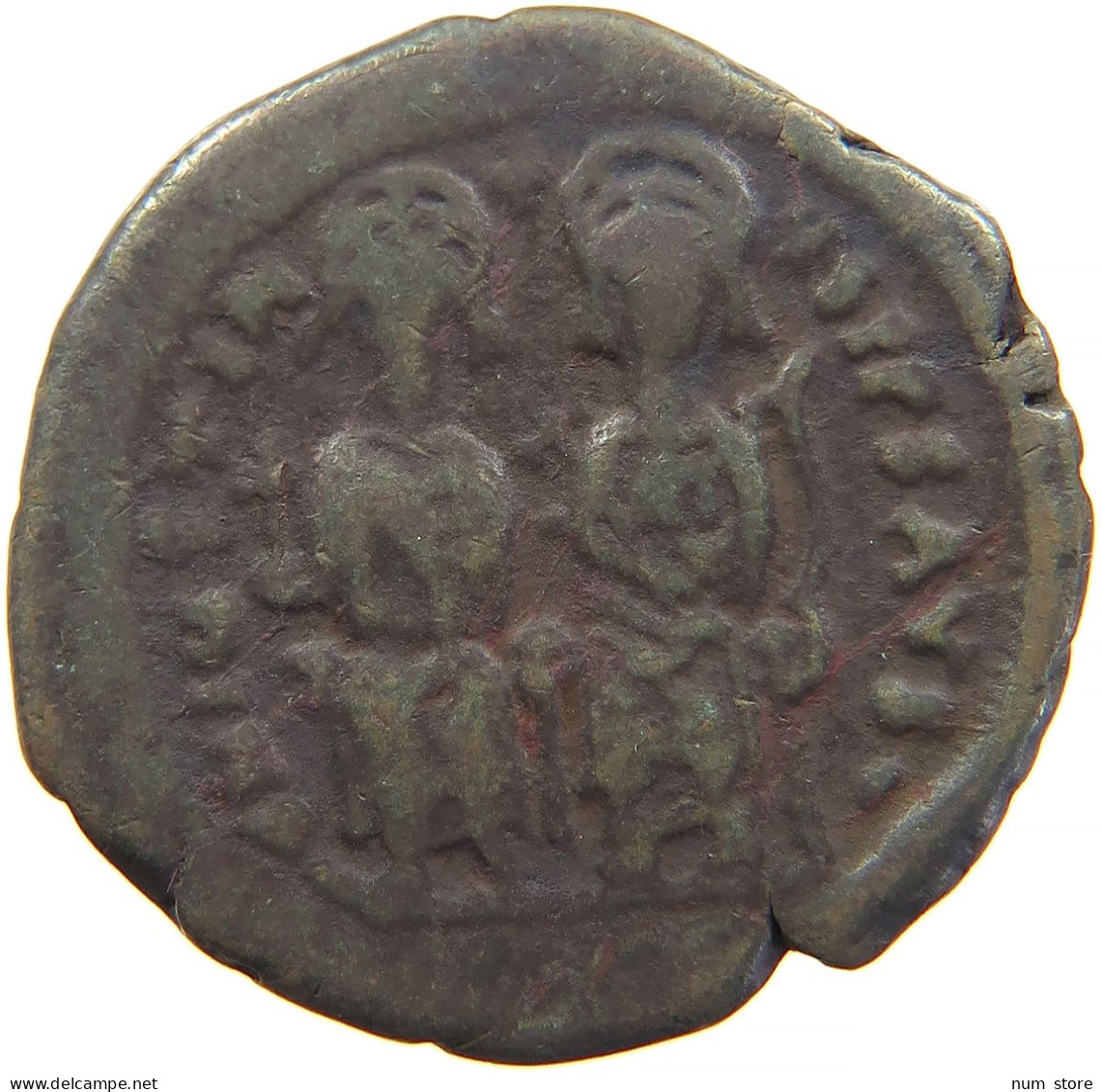 BYZANTINE EMPIRE FOLLIS Justin II And Sophia 565-578 ANNO CYZISUS FOLLIS YEAR 8 #t033 0413 - Byzantinische Münzen