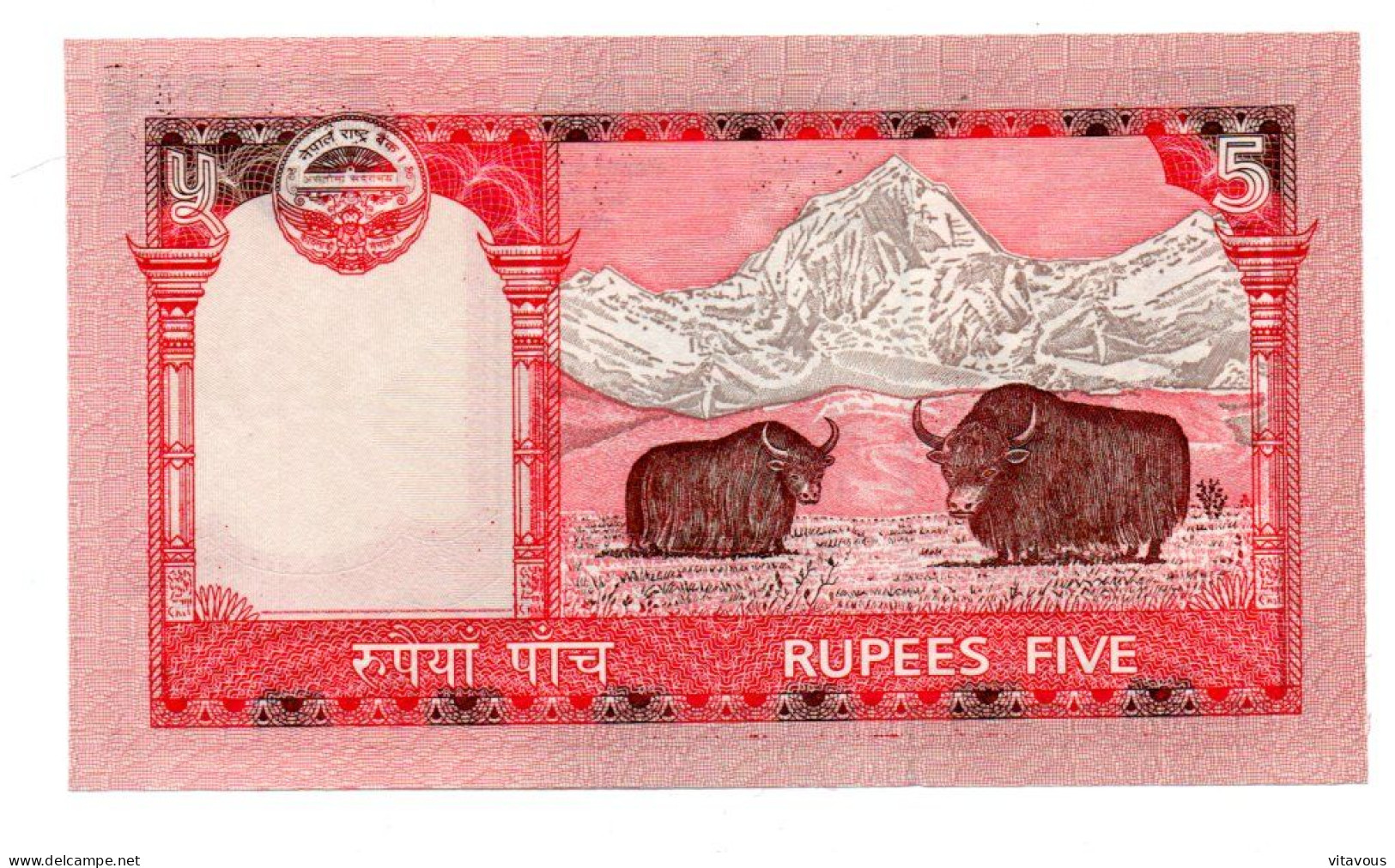 Billet NEPAL 5 Rupges Five  Bank-note Banknote - Animal Taureau Buffle - Népal