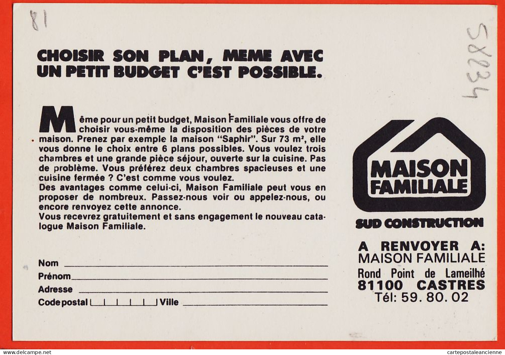 01892 / CASTRES 81-Tarn Modèle OPALINE Maison Familiale Sud-Construction Rond-Point De LAMEILHE Cppub 1982  - Castres