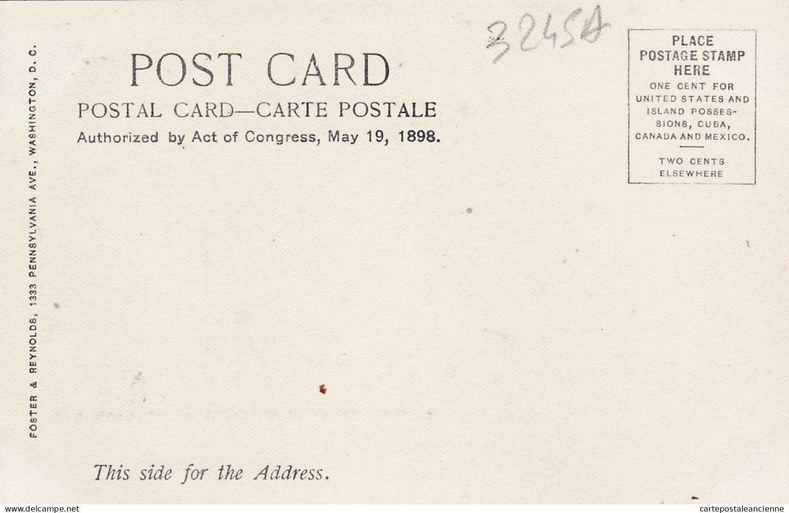 01661 / WASHINGTON D-C Library Of CONGRESS 1890s FOSTER- REYNOLDS Authorized Act Congress May 19, 1898 - Washington DC