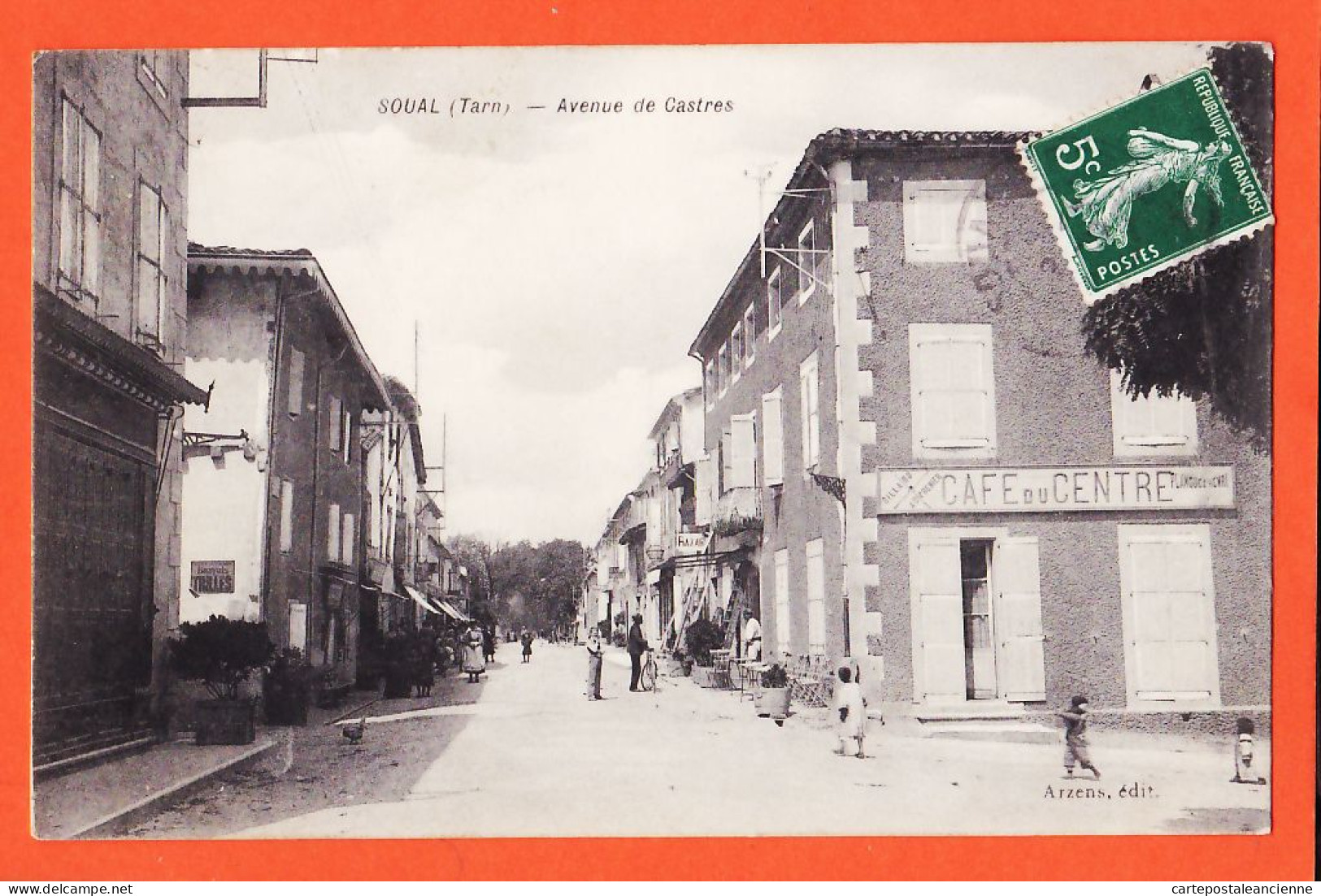 01939 / SOUAL Tarn Café-Billard Du CENTRE Avenue De CASTRES 1910s à Baptiste COURTAL Garde Républicain / Edit ARZENS - Autres & Non Classés