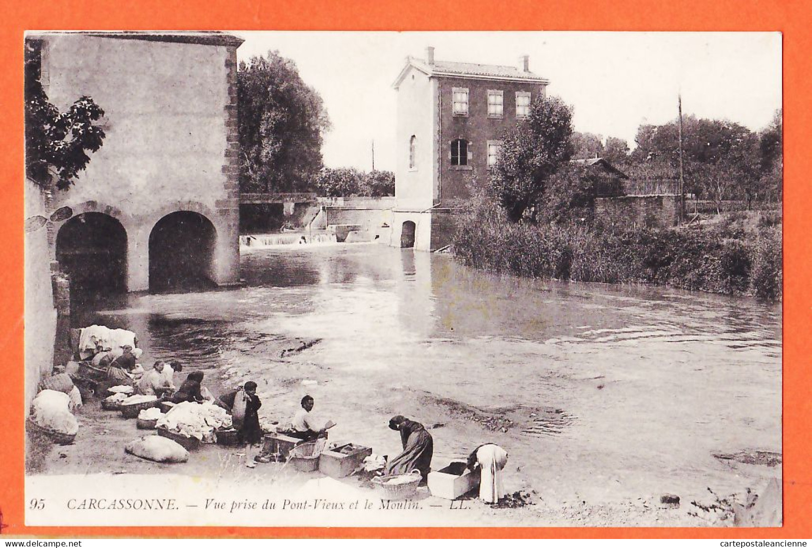 01986 / Etat Parfait CARCASSONNE 11-Aude Vue Prise Du PONT-VIEUX Et Le MOULIN  Blanchiseuses Lavandières 1909 LEVY 95 - Carcassonne