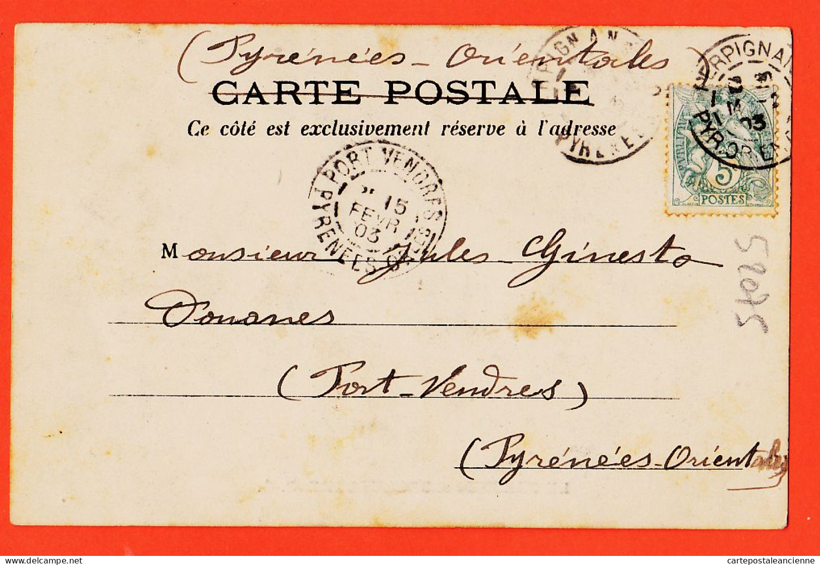 01957 / LE PERTHUS Et BELLEGARDE (66) 1903 De Marcel ORIOL à Jules GINESTO Douanes Port-Vendres / PY-OLIVER Perpignan - Andere & Zonder Classificatie