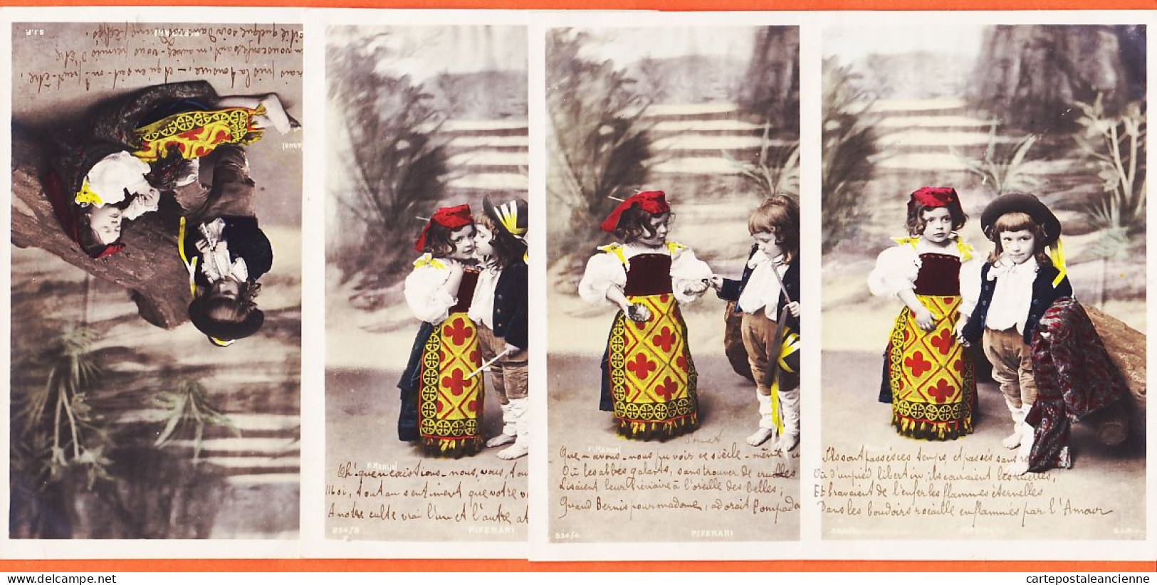 01600 / Peu Commun Série 834 Incomplète N° 1-4-8-13 PIFERARI Fillette Garçonnet Costumés 1900s Photo-Bromure MANUEL - Children And Family Groups