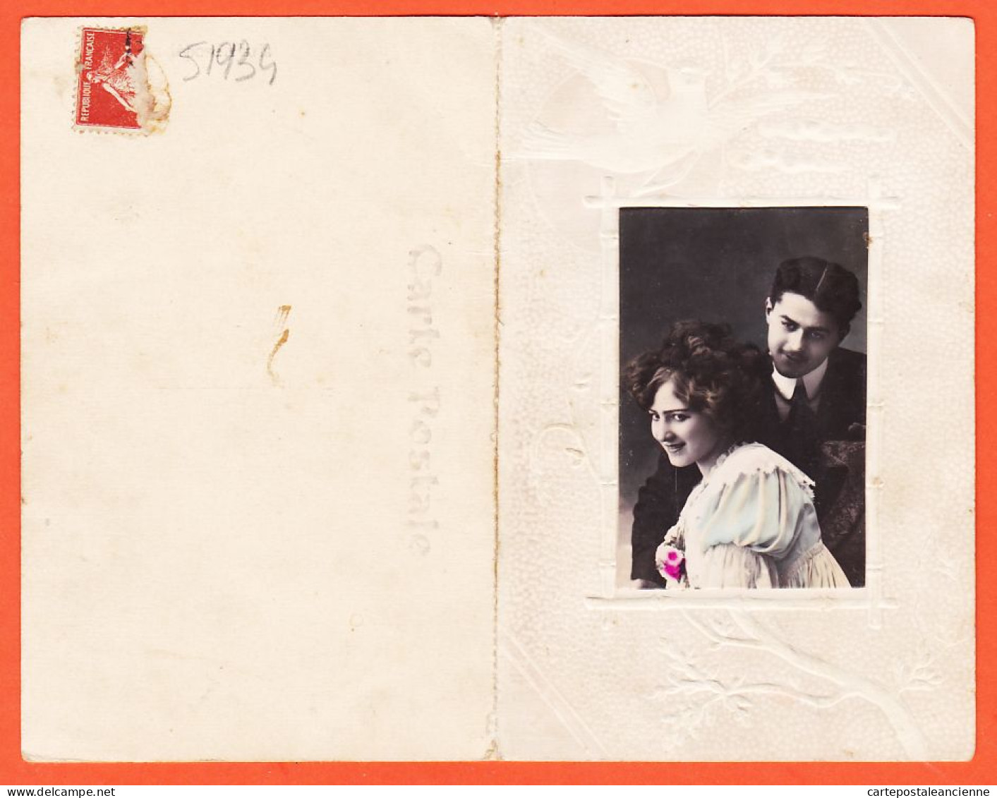 01590 / ♥️ ⭐ Double-Carte-Lettre Gauffrée BONS SOUHAITS Ajouti-Photographie Jeune Couple Jules SERVOUZE 1920s - Neujahr