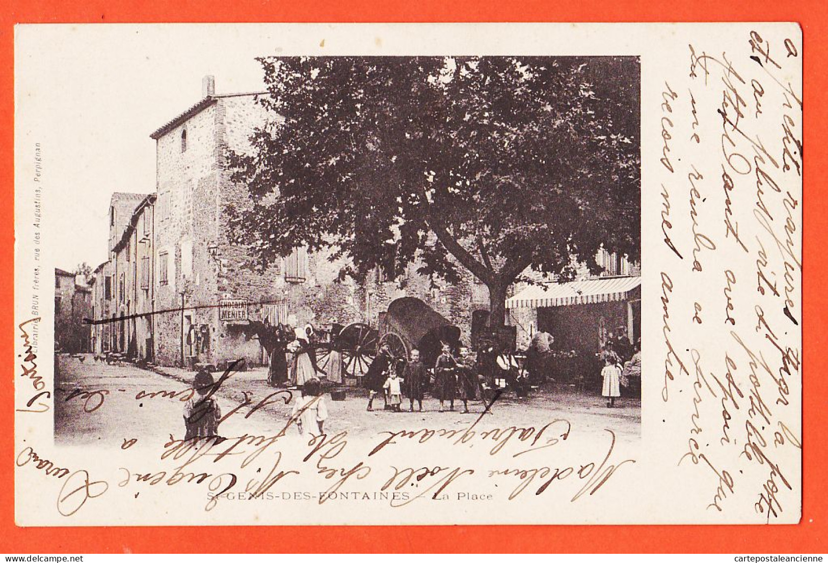 01963 / Rare SAINT-GENIS-DES-FONTAINES St (66) Place Animation Villageoise 1908 à Elisa GARIDOU- Librairie BRUN - Sonstige & Ohne Zuordnung