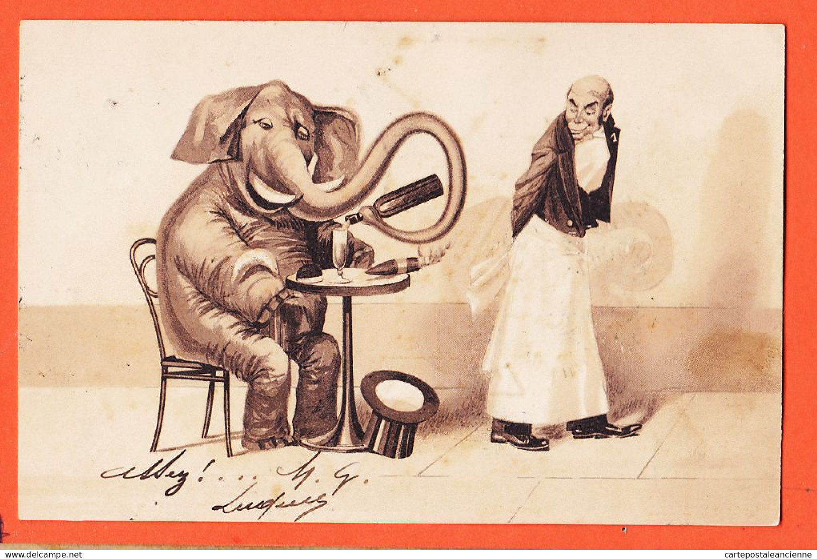 01597 / ⭐ Illustration ELEPHANT Humanisé Se Servant à Boire Cigare 1904 à Numa GOIZE Marchand Crépin Quillan / KOPAL 373 - 1900-1949