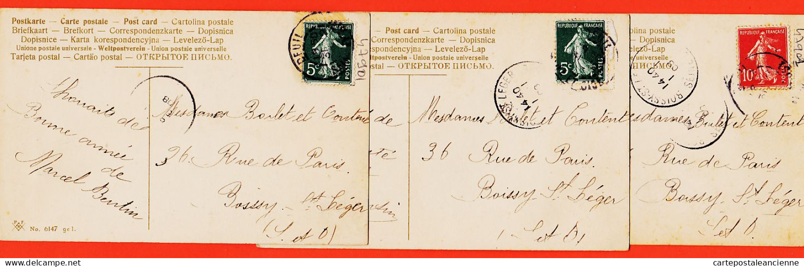 01591 / Lot 3 CPA PFB Gel 6147 BONNE HEUREUSE ANNEE 1908 De Marcel Elisa BENTIN à BOILET & CONTENT Boissy Saint-Leger - New Year