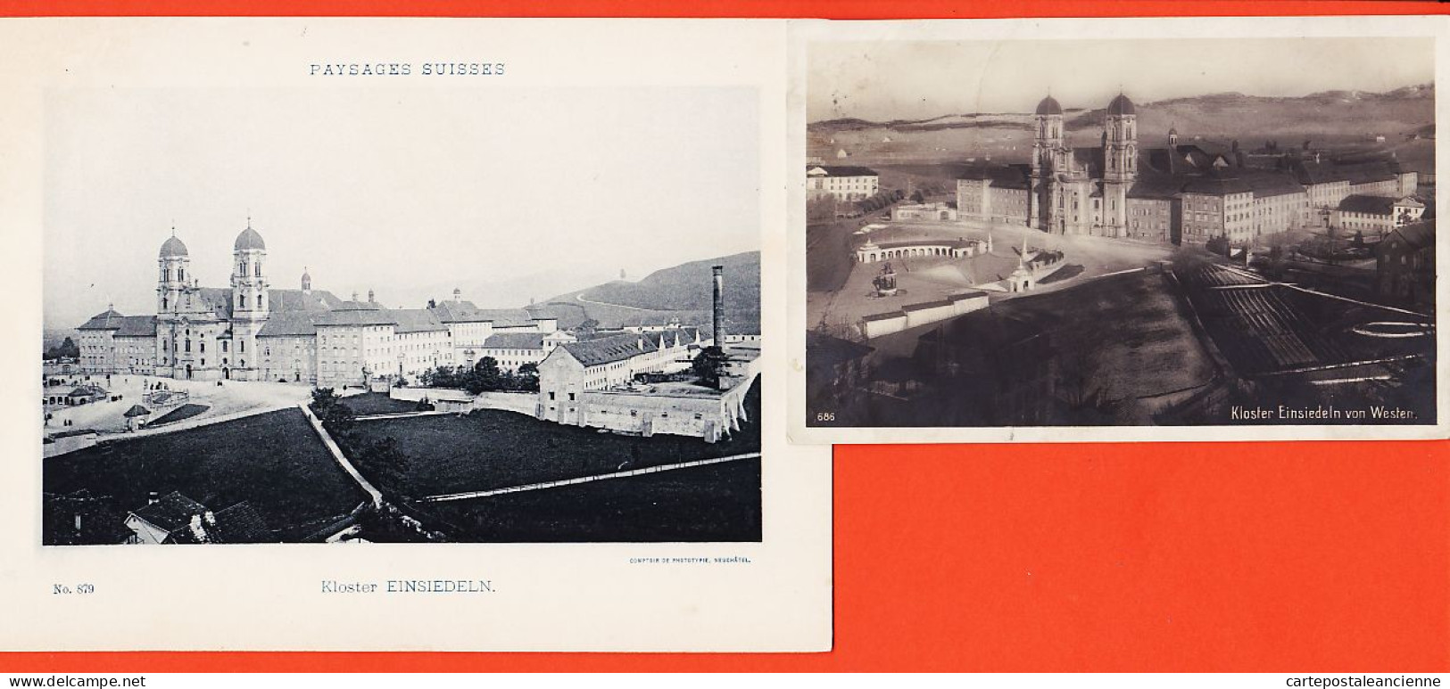 01570 / Rare EINSIEDELN Schwyz Kloster 1890s Comptoir Phototypie N°879 +1 CPA Von WESTEN 1913 BENZIGER  - Autres & Non Classés