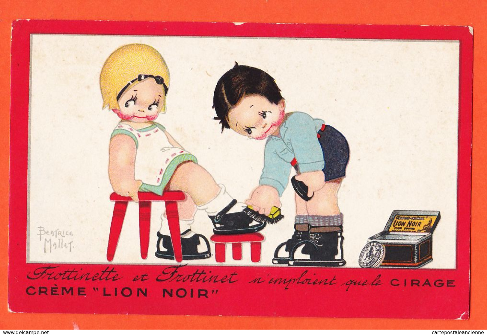 01622 / ⭐ Peu Commun Béatrice MALLET FROTTINETTE FROTTINET Publicité CIRAGE Produits LION NOIR 1930s - Mallet, B.