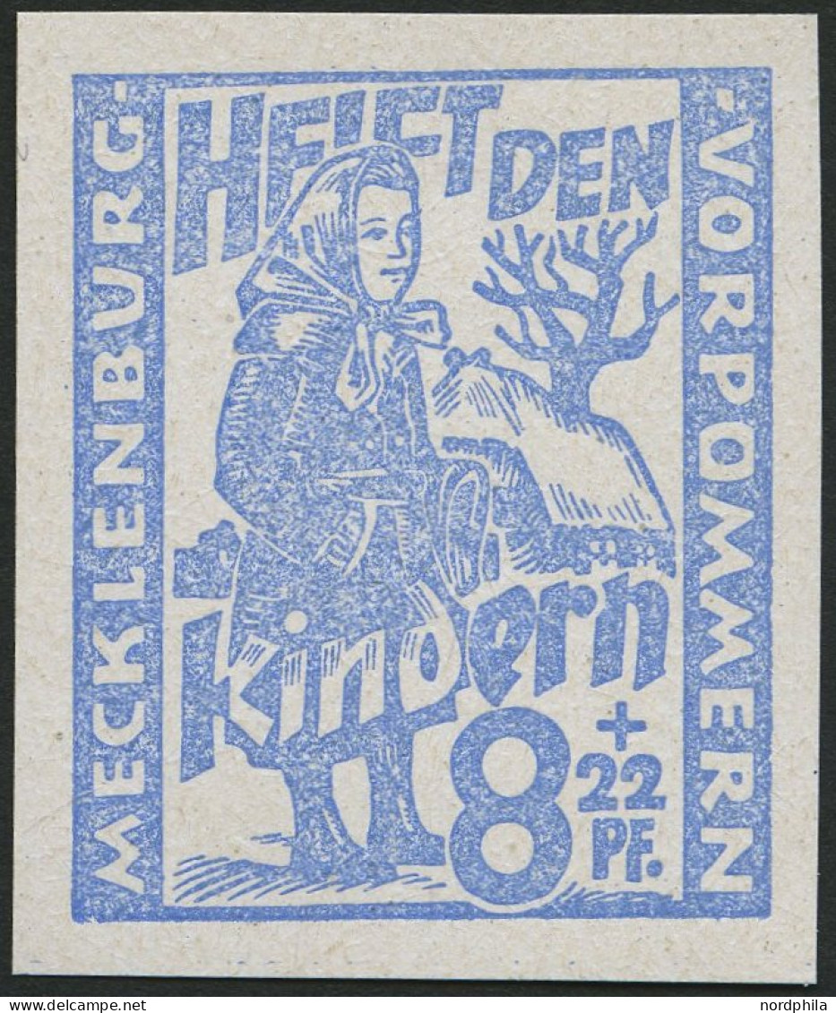 MECKLENBURG-VORPOMMERN 27aU **, 1945, 8 Pf. Hellultramarin Kinderhilfe, Ungezähnt, Pracht, Mi. 40.- - Other & Unclassified