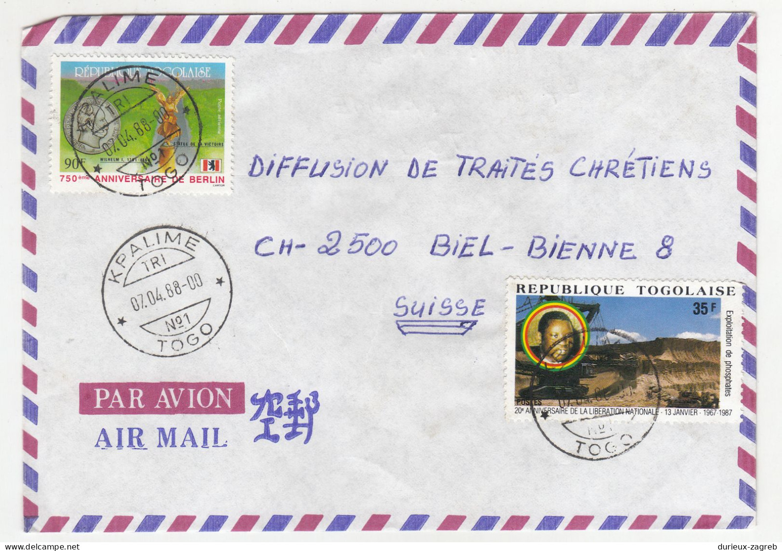 Republique Togolaise 32 letter covers posted 1988 to Switzerland b240510