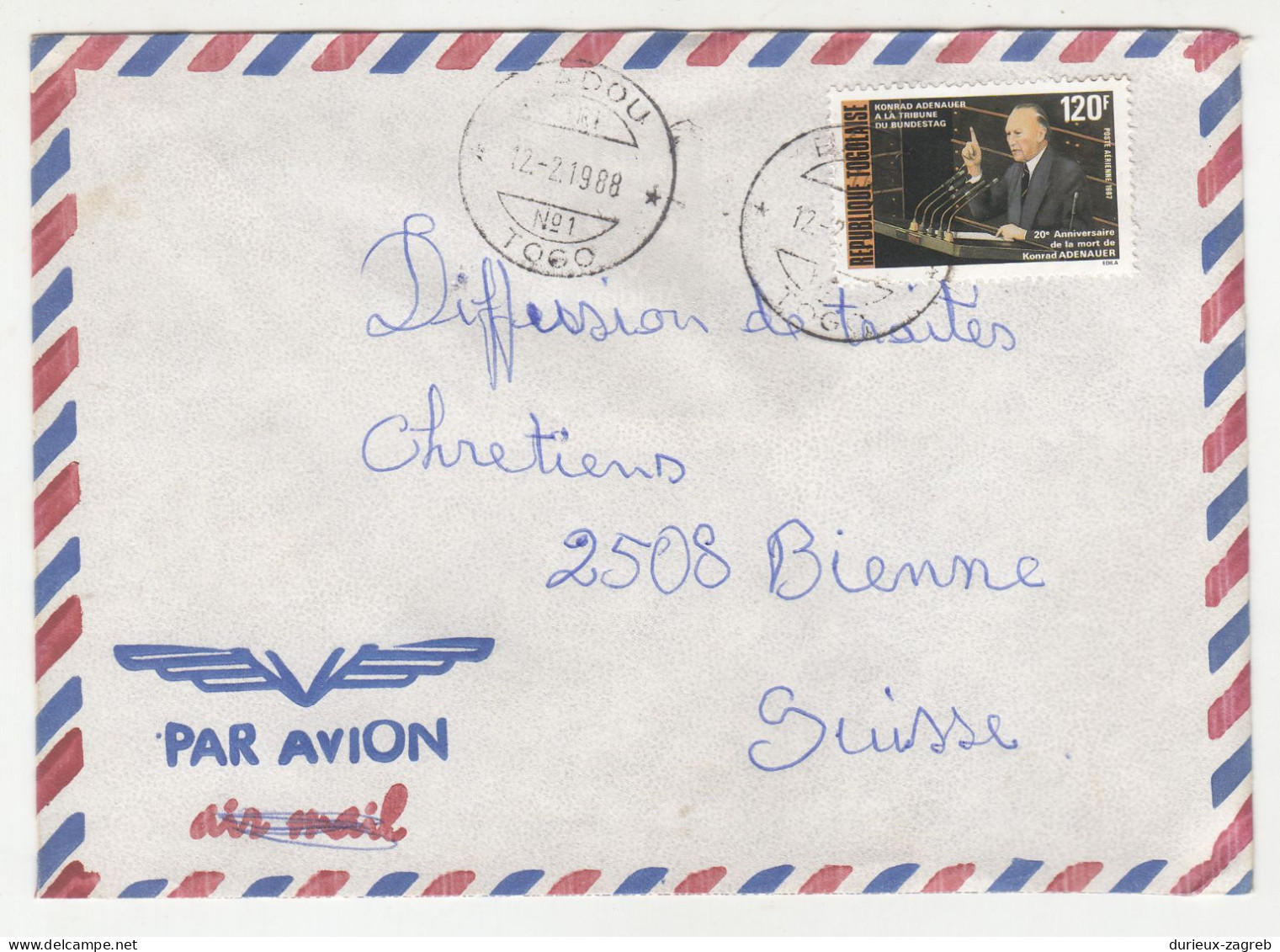 Republique Togolaise 32 letter covers posted 1988 to Switzerland b240510