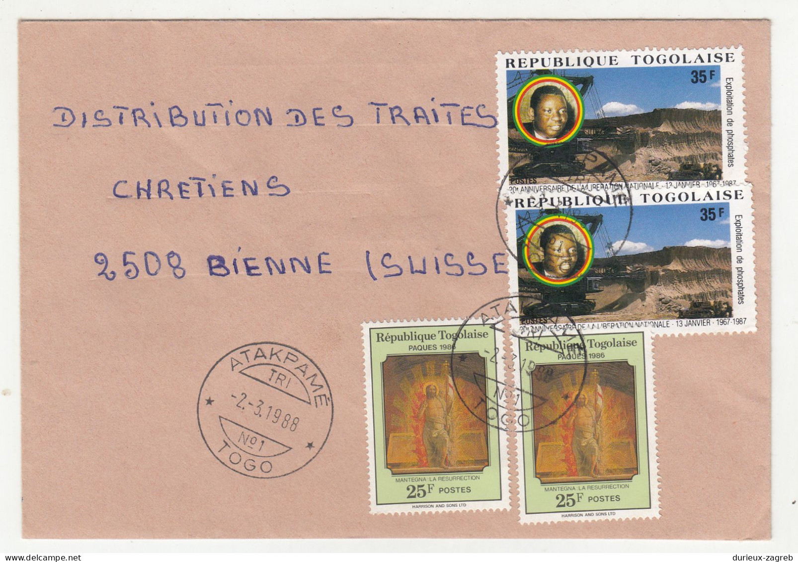 Republique Togolaise 32 letter covers posted 1988 to Switzerland b240510