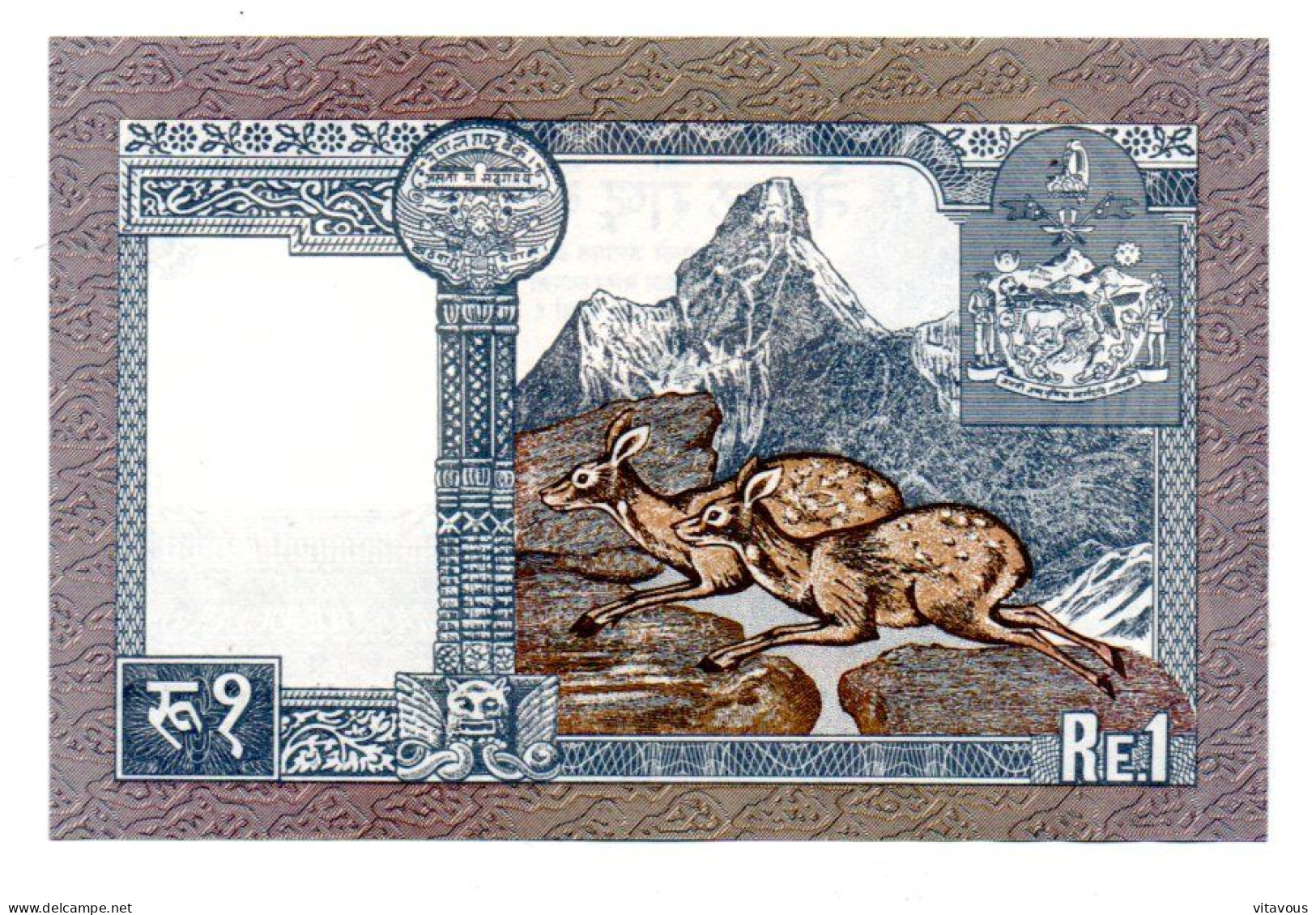 Billet NEPAL R.E 1 Rupges Five  Bank-note Banknote - Animal Antilope - Népal