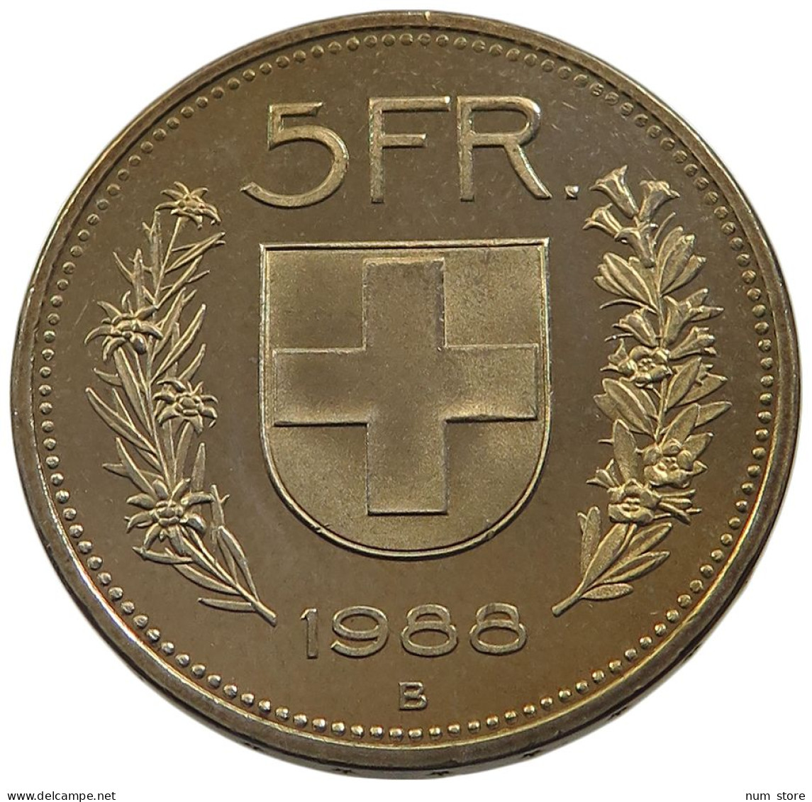 SWITZERLAND 5 FRANCS 1988 PROOF #sm14 0991 - 5 Francs