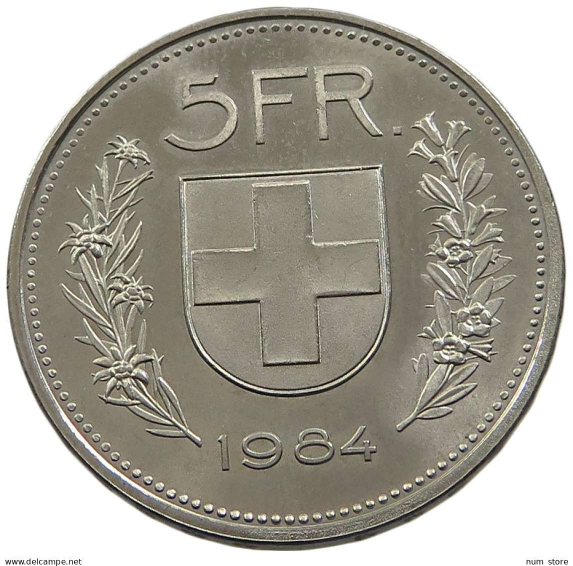 SWITZERLAND 5 FRANCS 1984 UNC #sm14 0989 - 5 Francs