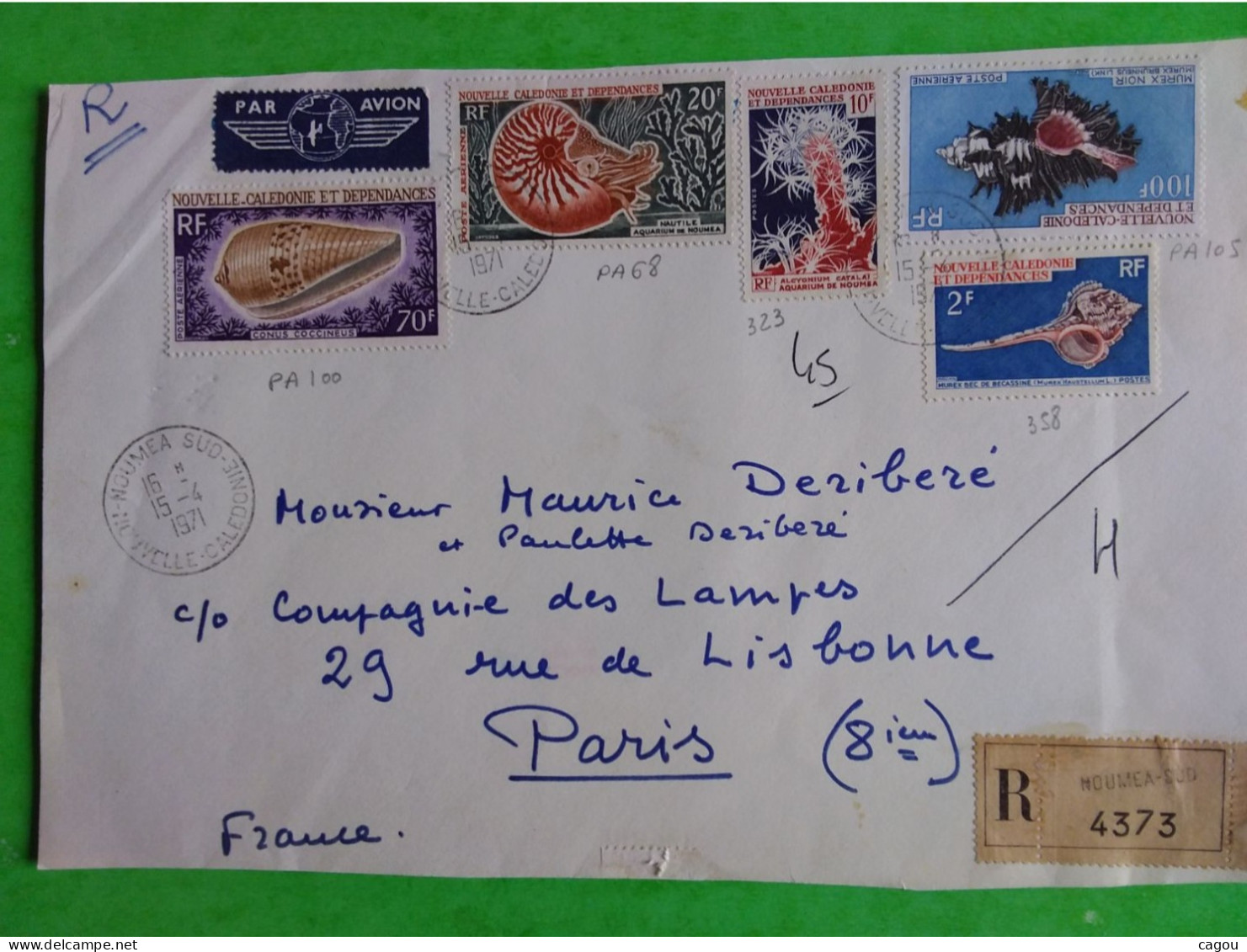 N° 323 / 358 /PA 68 /PA 100 / PA 105  SUR DEVANT LETTRE RECOMMANDÉE PAR AVION DE NOUMEA SUD NOUVELLE CALEDONIE - Collections, Lots & Series