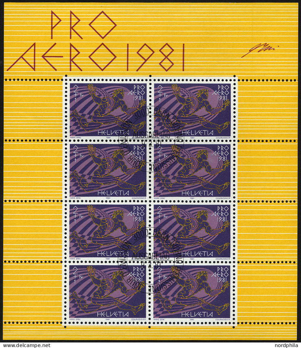 SCHWEIZ BUNDESPOST 1196KB **, 1982, Pro Aero Im Kleinbogen (8), Ersttags-Sonderstempel, Pracht, Mi. 30.- - Blocchi & Foglietti