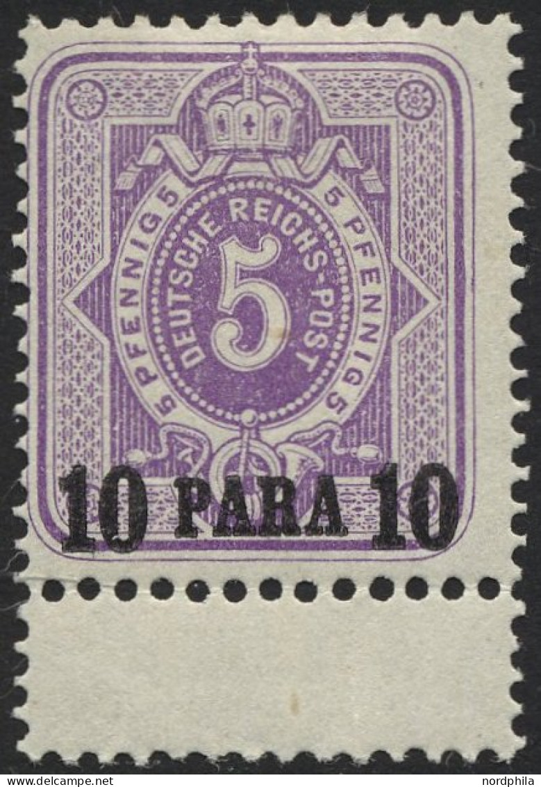 DP TÜRKEI 1Na *, 1891, 10 PA. Auf 5 Pf., Nachdruck, Mit Unten Anhängendem Steg, Falzreste, Pracht - Deutsche Post In Der Türkei