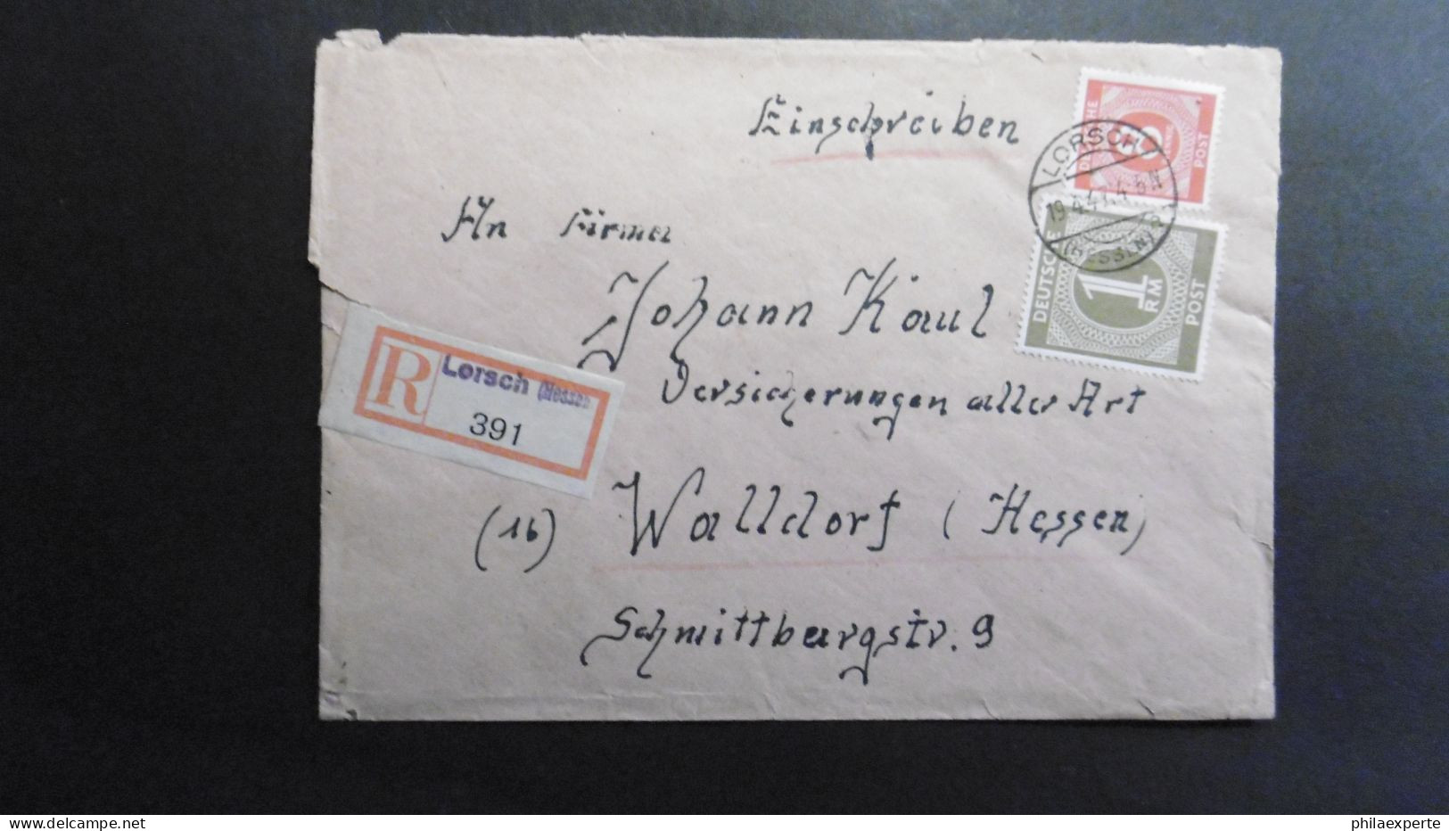 Kontrollrat Mi. 948 + 917 R Brief Lorch(Öffnungsfehler) 19.4.1947 Nach Walldorf - Cartas & Documentos