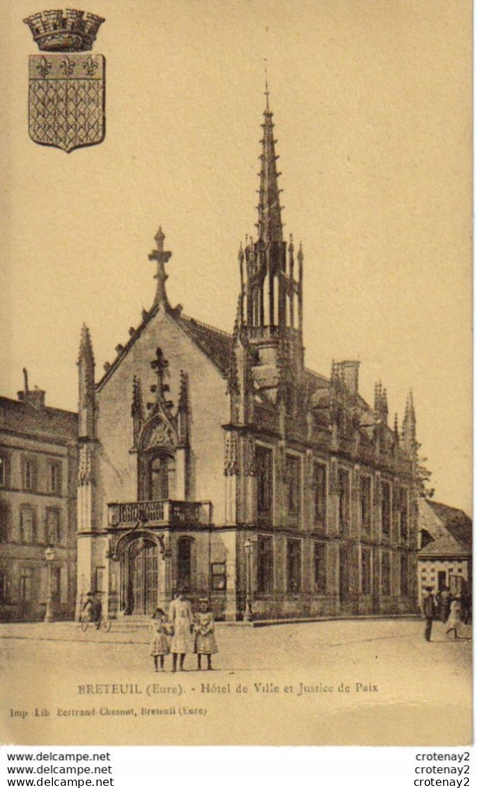 27 BRETEUIL Hôtel De Ville Et Justice De Paix En 1936 Enfants Fillettes VOIR DOS - Breteuil