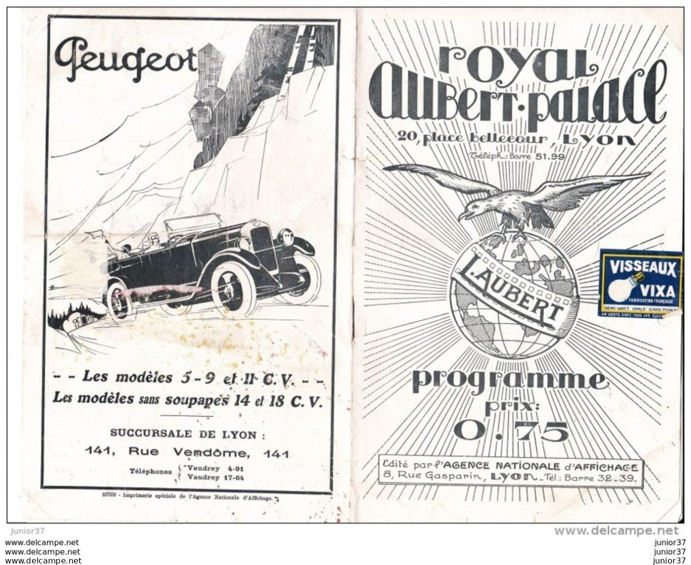 Programme Du Royal Aubert Palace Lyon 1927,L'Homme A L'Hispano, Divers Publicité, Peugeot, - Programma's