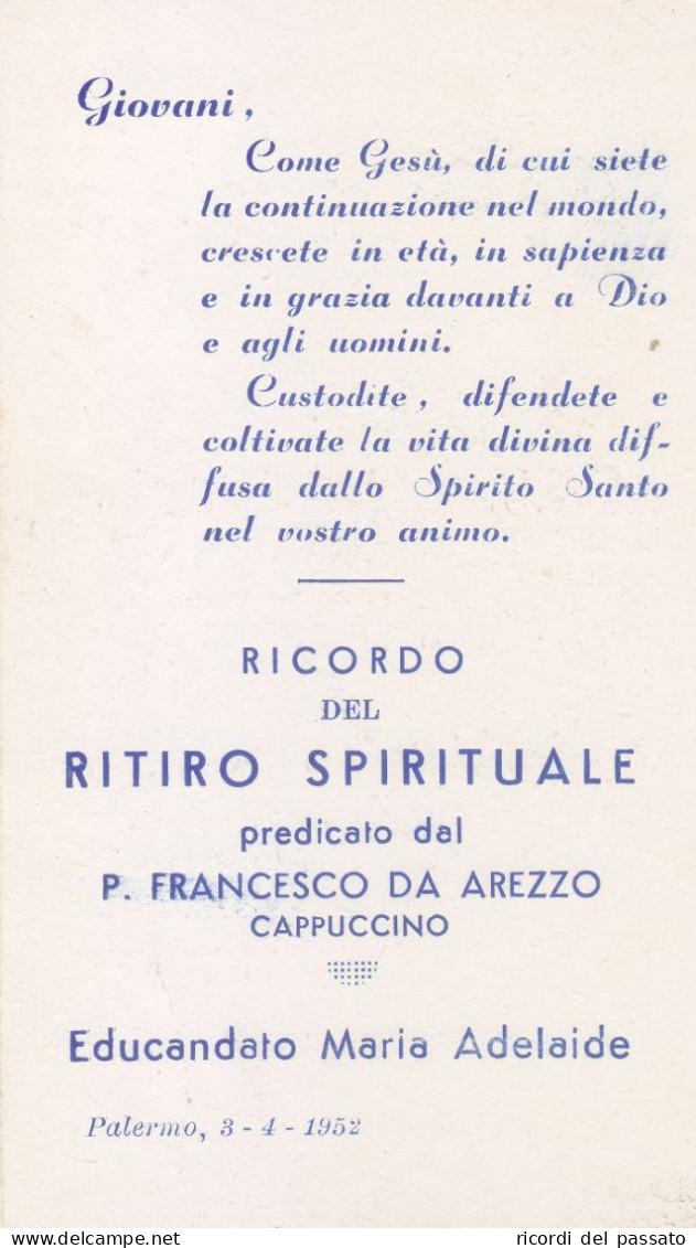 Santino Ricordo Ritiro Spirituale Padre Francesco Da Arezzo - Palermo 1952 - Andachtsbilder