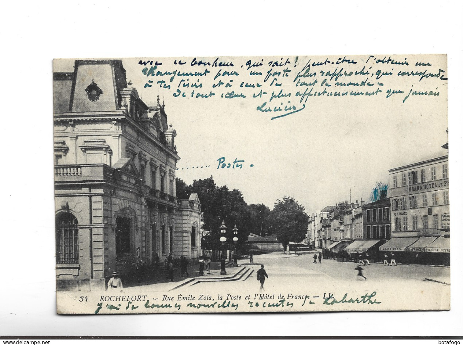 CPA  DPT 17 ROCHEFORT , RUE EMILE ZOLA , LA POSTE ET L HOTEL DE FRANCE En 1917! - Rochefort