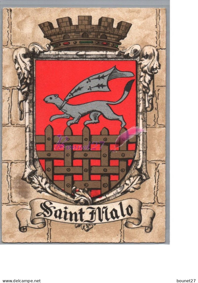 ST SAINT MALO 35 - Logo Emblème écusson Tour Château Grille Belette Avec Drapeau  Carte Vierge - Saint Malo