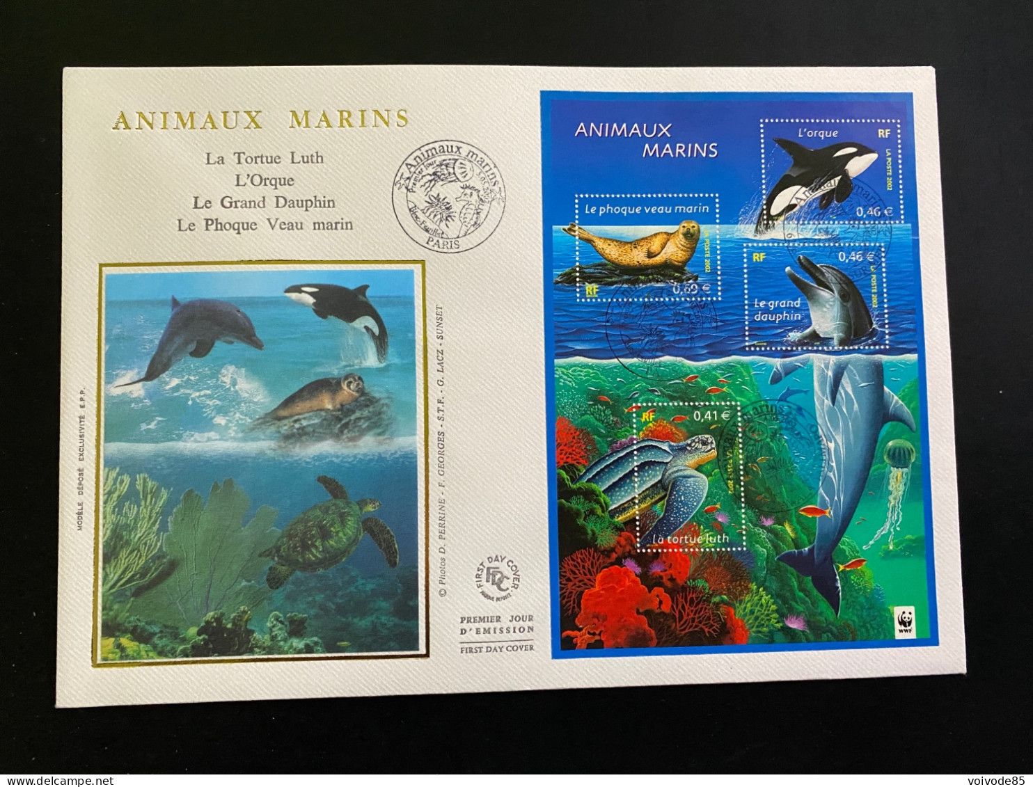 Enveloppe 1er Jour GF Soie "Les Animaux Marins" - 23/03/2002 - BF48 - 3485/3488 - 2000-2009