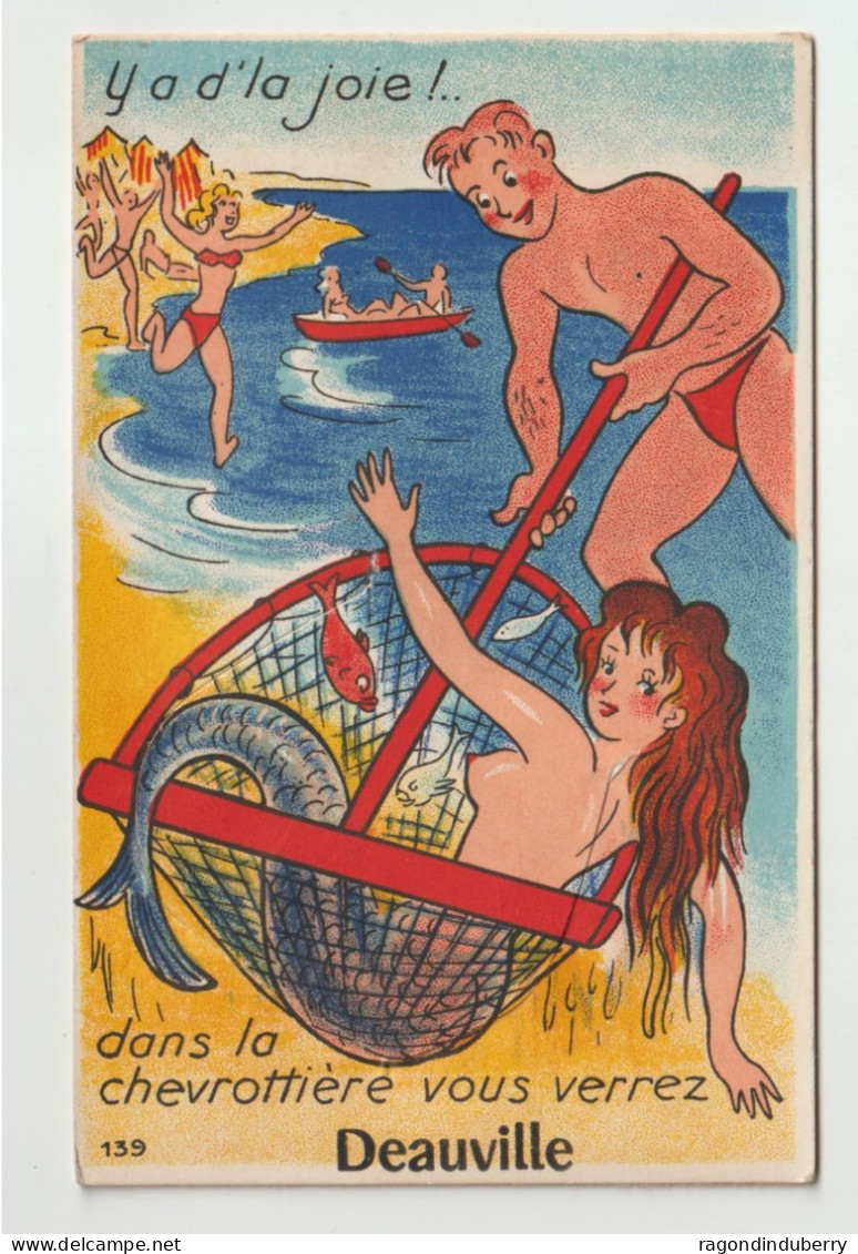 CPA - 14 - DEAUVILLE - Carte à Système Avec Dépliant, Pêcheur De Crevettes Prenant Une BELLE SIRENE Dans Son Filet -RARE - A Systèmes