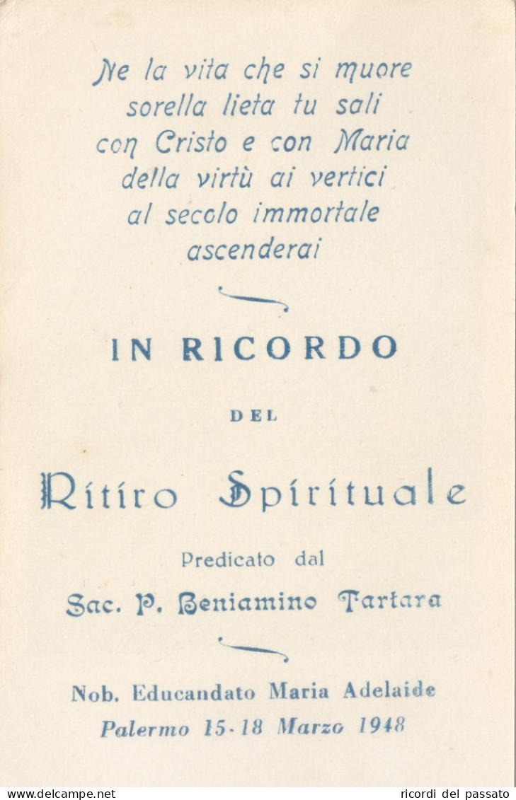 Santino Ricordo Ritiro Spirituale Padre Beniamino Tartata - Palermo 1948 - Devotion Images