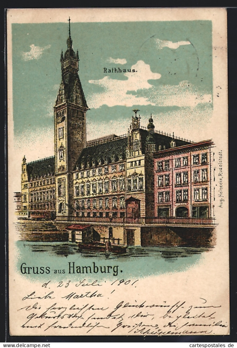 Lithographie Hamburg, Darstellung Vom Rathaus  - Mitte