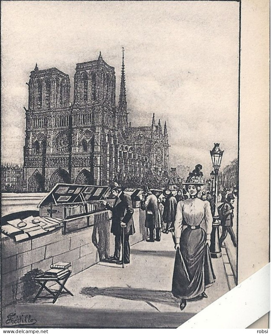 75 Paris, Les Petits Métiers,  Illustrateur Frédillo, Les Bouquinistes Et L'Eglise Notre Dame, D5111 - Petits Métiers à Paris