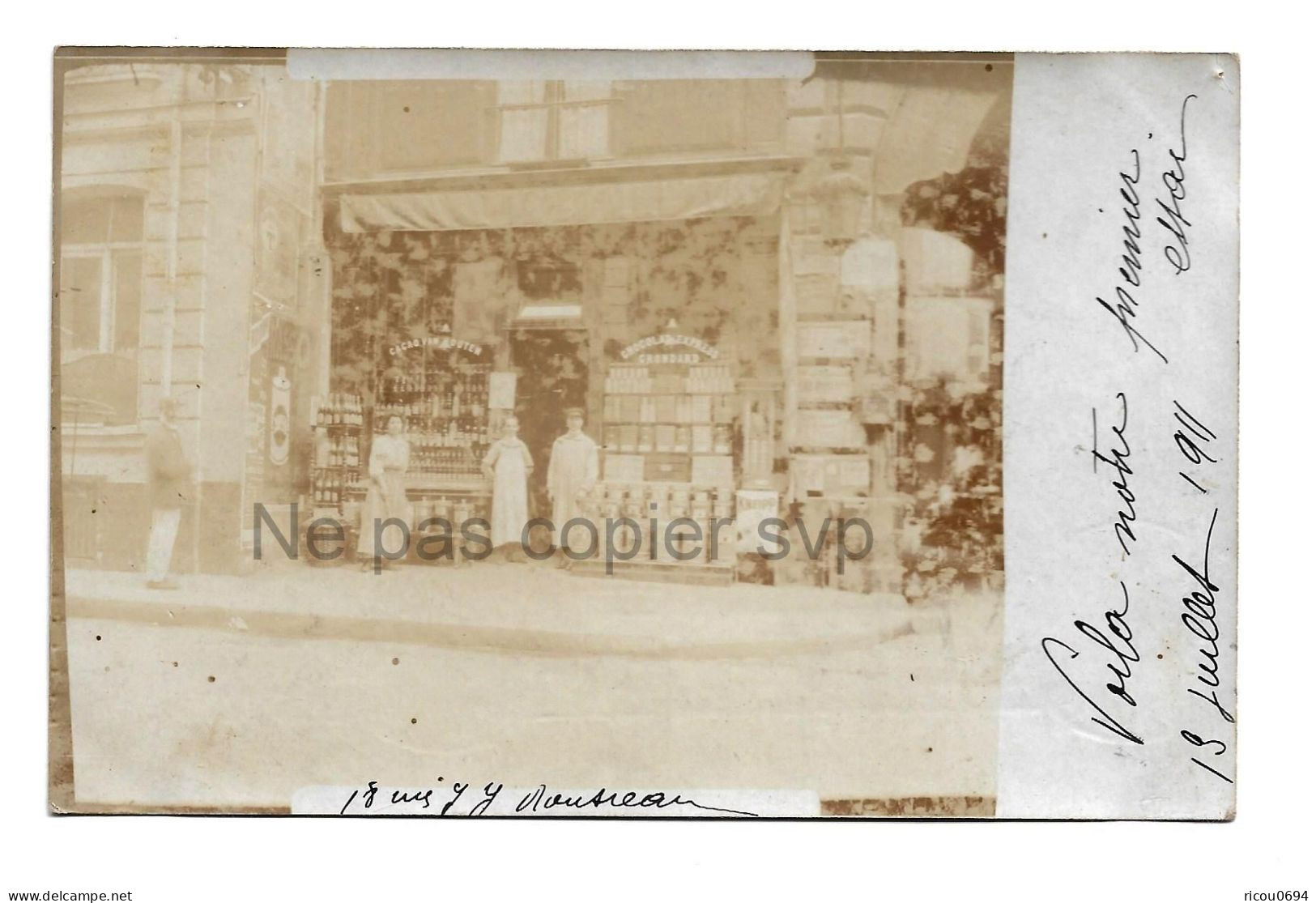 Carte Photo - PARIS 1er - 18 Rue JJ Rousseau - Epicerie Digas - 1911 - BE - Arrondissement: 01