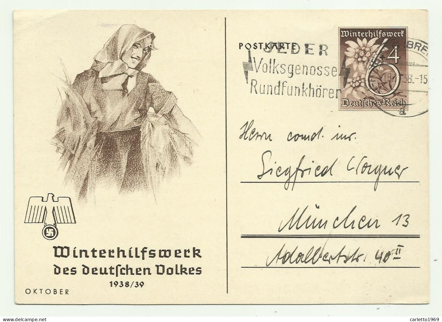 WINTERHILFSWERK DES DEUTSCHEN VOLKES 1938/39 - Cartes Postales