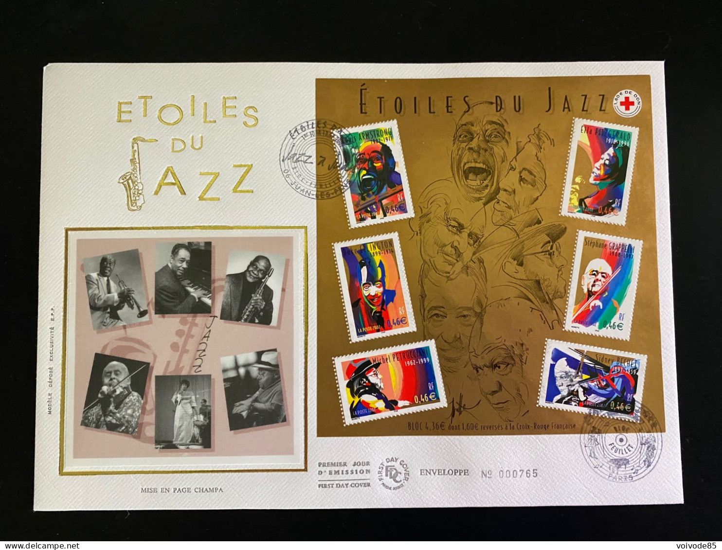 Enveloppe 1er Jour GF Soie "Etoiles Du Jazz" - 13/07/2002 - BF50 - 3500/3505 - 2000-2009