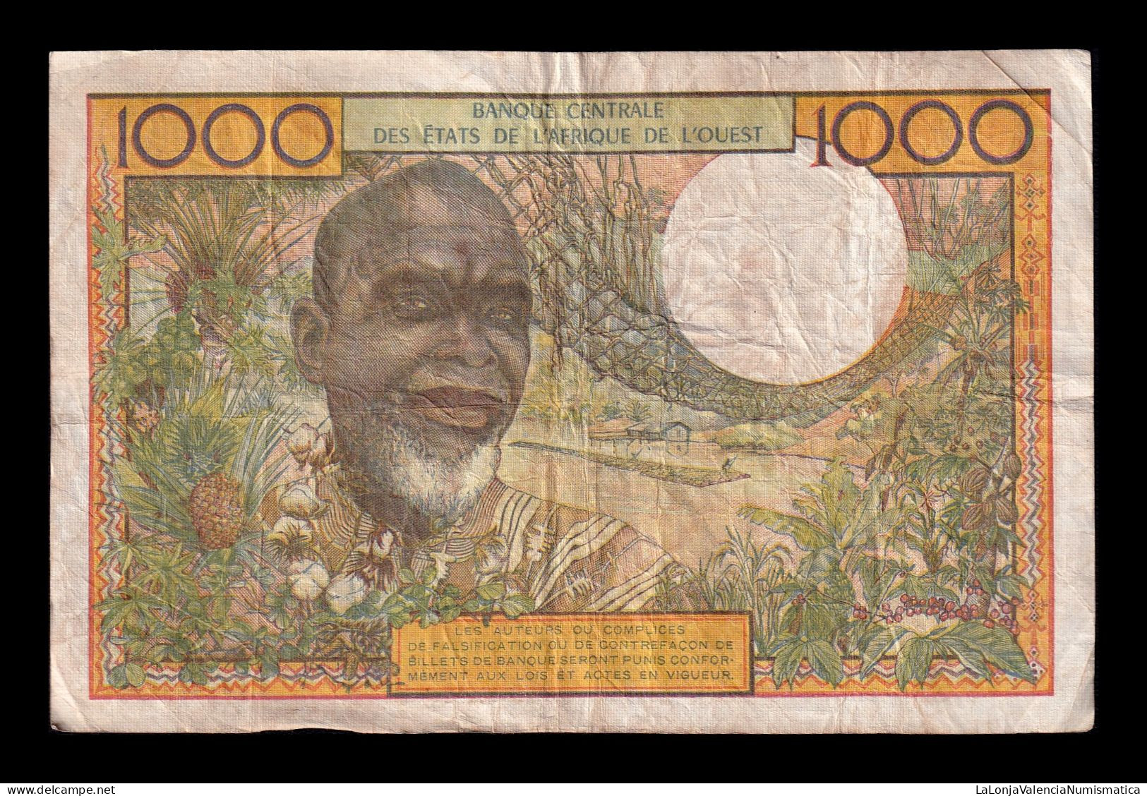 West African St. Senegal 1000 Francs ND (1959-1965) Pick 703Kn Bc/Mbc F/Vf - West African States