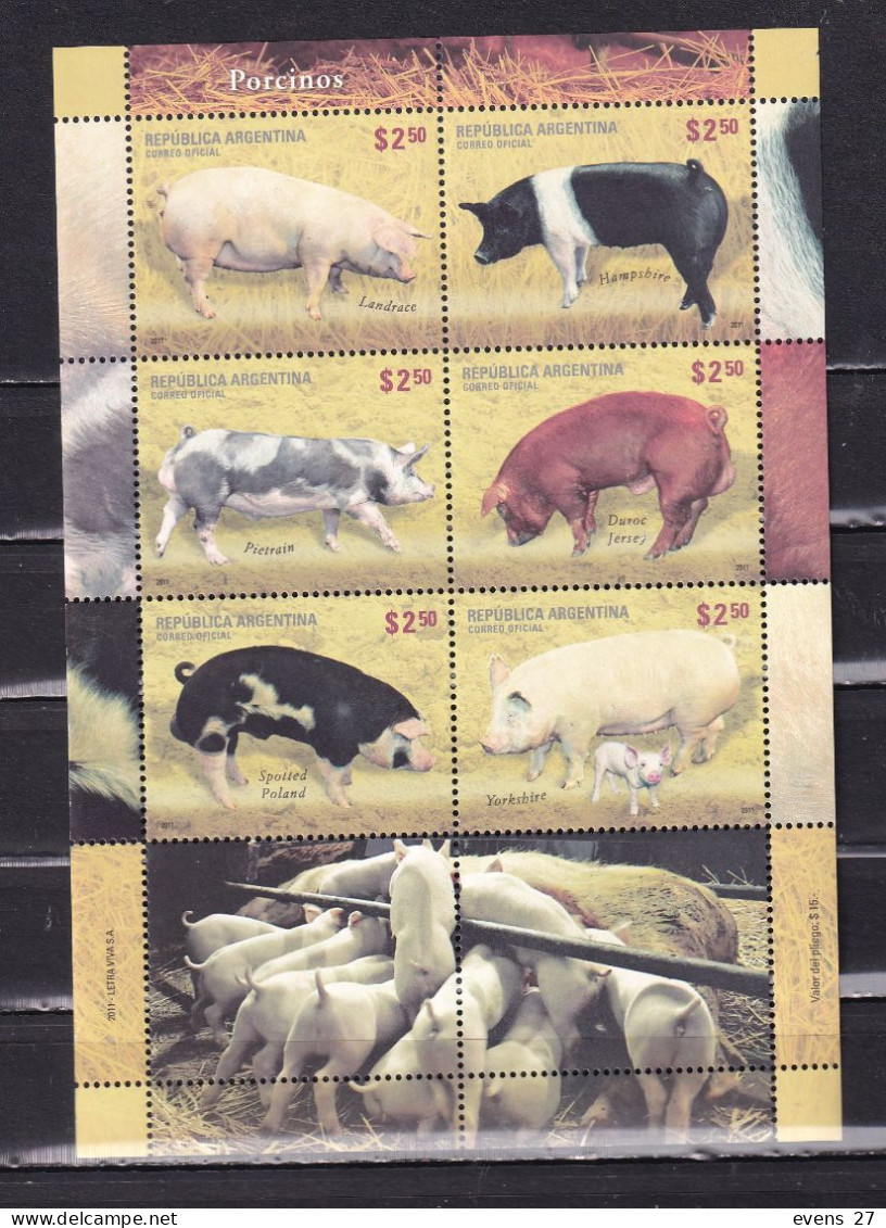 ARGENTINA-2011.- PIGS-BLOCK-MNH. - Unused Stamps