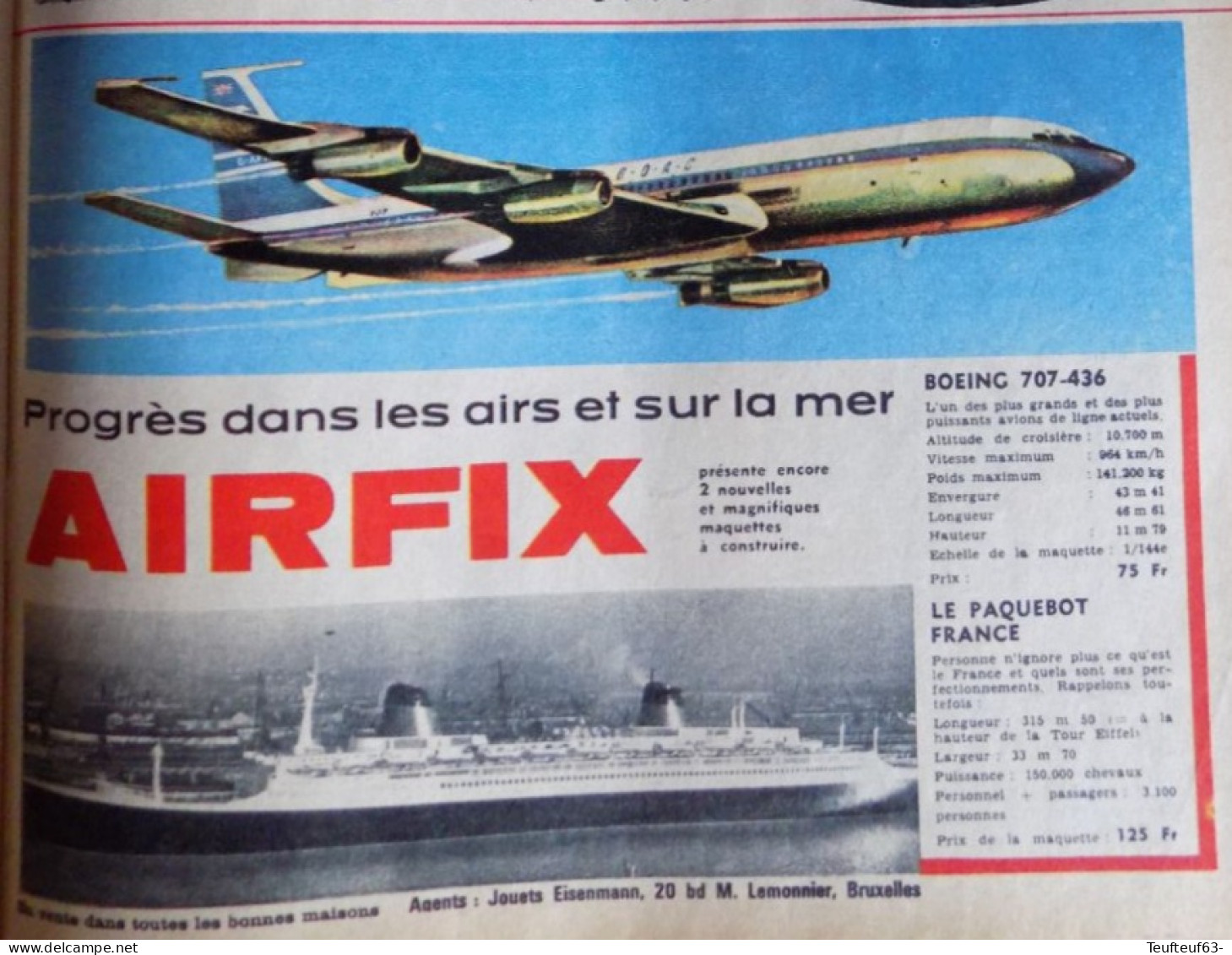 Publicité De Presse ; Jouet Maquette Airfix : Boeing 707-436 - Paquebot France - Reclame